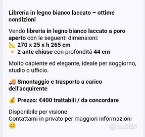 Libreria in legno bianco laccato