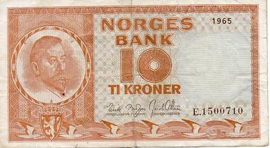 Banconota da 10 corone norvegesi del 1965