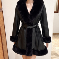 Cappotto eco-pelle con vera pelliccia raccoon – M