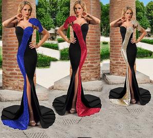 Abito lungo a sirena in crèpe elastica con spacco