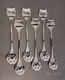 Set 6 cucchiaini design zampa di gatto, in acciaio