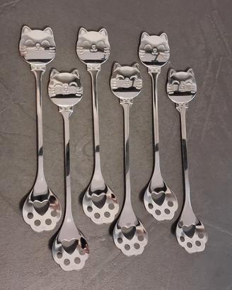 Set 6 cucchiaini design zampa di gatto, in acciaio