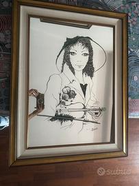 Quadro Vintage Femme Violon 1980 su vetro/specchio