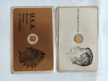 2 cartoncini Kennedy e USA 2 con 2 monetine oro 8k