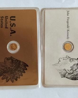 2 cartoncini Kennedy e USA 2 con 2 monetine oro 8k