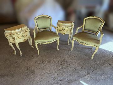 Gruppo sedie e comodini stile veneziano anni 40-50