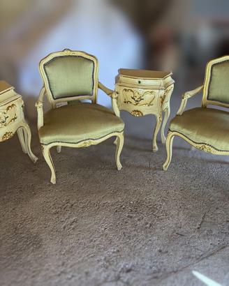 Gruppo sedie e comodini stile veneziano anni 40-50