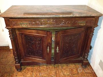 Credenza massello piano marmo intagliata antica