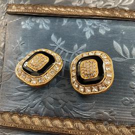 Orecchini vintage neri e oro con cristalli