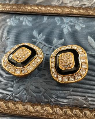 Orecchini vintage neri e oro con cristalli