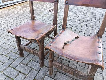 sedia antica legno e cuoio