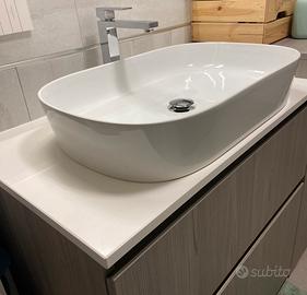 Lavabo d’appoggio bagno moderno+ top quarzo bianco