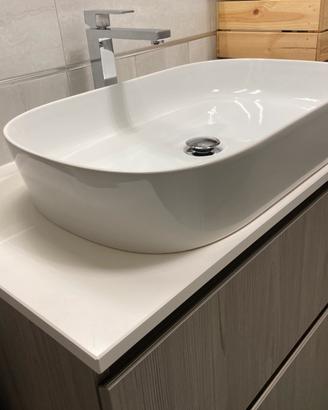 Lavabo d’appoggio bagno moderno+ top quarzo bianco