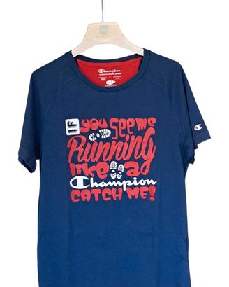 T-shirt "Champion" tg. XL 13/14 anni blu con stamp