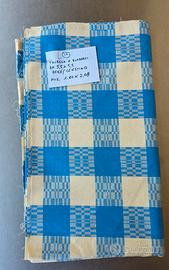 Tovaglia vintage puro cotone scacchi celesti-(17-b