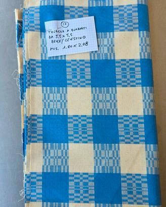 Tovaglia vintage puro cotone scacchi celesti-(17-b