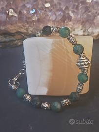 bracciale stile etnico acciaio e pietra verde