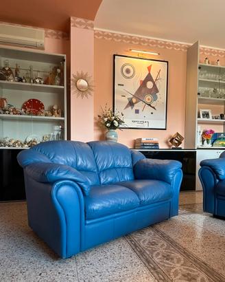 3 divani da 2 posti in ecopelle blu – buono stato