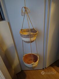 fioriera porta piante a soffitto in corda