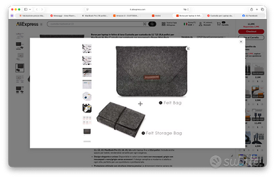 Borsa per laptop in feltro di lana 15 pollici