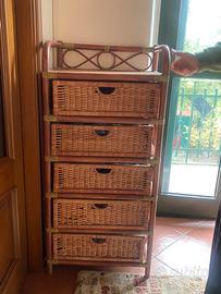 Cassettiera in vimini e bamboo vintage