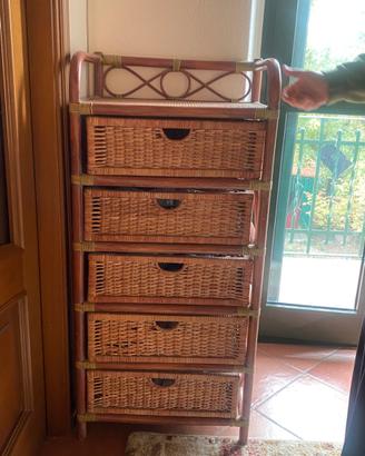 Cassettiera in vimini e bamboo vintage