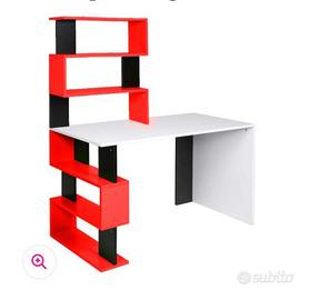 scrivania libreria rossa e bianca