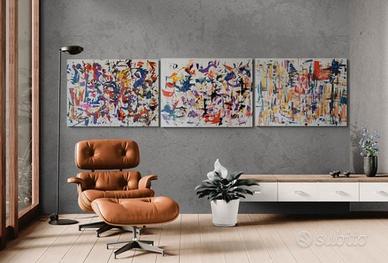 Tre dipinti su tela quadri astratti