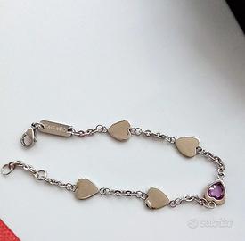 Bracciale acciaio con cuore cristallo rosa