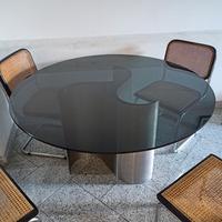 Tavolo vetro tondo fumè base in alluminio d. cm135
