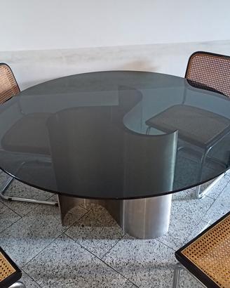 Tavolo vetro tondo fumè base in alluminio d. cm135