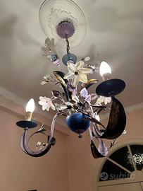 Lampadario viola in ferro battuto