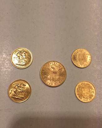Dollaro sterline e marenghi  in oro