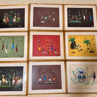 Lotto 9 quadri etnici africani con cornice dorata