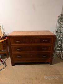 Cassettiera / comò in legno con piano in marmo