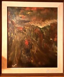 Dipinto Viandante stile antico quadro olio su tela