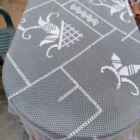 Tovaglia vintage filet cotone con frange MT 3x1,8 