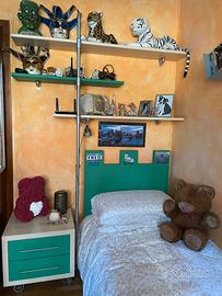 Letto singolo laccato verde