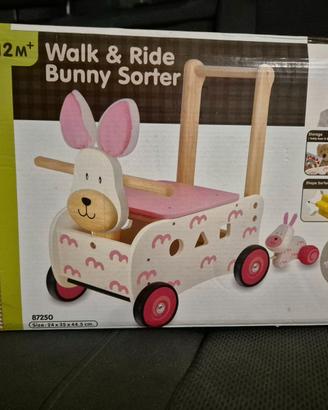 Carretto primi passi in legno cavalcabile