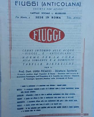 Pubblicità Fiuggi e opuscolo su proprietà acque