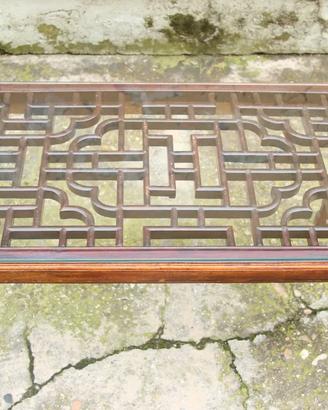 Tavolino basso da salotto cinese in legno e vetro
