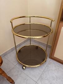 Carrello Bar Vintage in Metallo Dorato e vetro