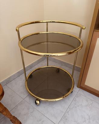 Carrello Bar Vintage in Metallo Dorato e vetro