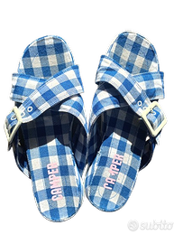 Sandali Camper Atonik a quadretti Vichy blu e bian