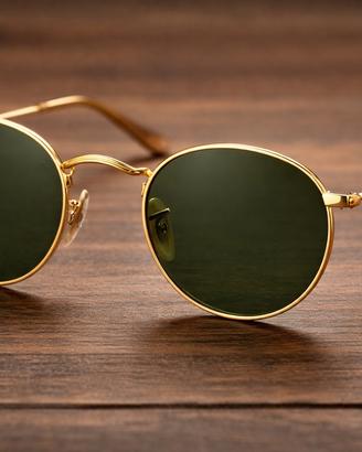 Occhiali Ray-Ban RB3447 Round Oro Verde Nuovi