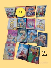 14 dvd per bambini lotto misto Disney Pixar ecc.