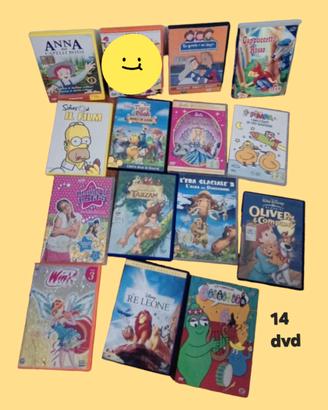 14 dvd per bambini lotto misto Disney Pixar ecc.
