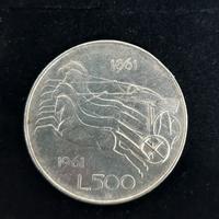 Moneta italiana 500 lire in arg. "Centenario Unità