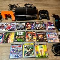 PS3 fat+2 joypad +2 mic+2  move+Eyes+Gun+15 Giochi