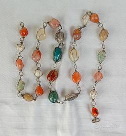 Collana pietre dure multicolor gabbiette metallo